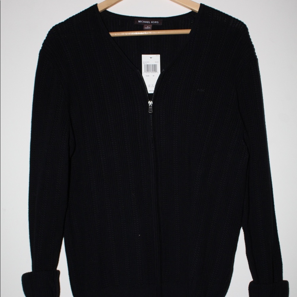 LIMITED TIME 55% OFF Mens Black Michael Kors V-neck Full Zip Sweater
